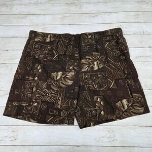 Caribbean Joe Swim Trunks Men XL Brown Tribal Tropical Cargo Board Shorts Dmg